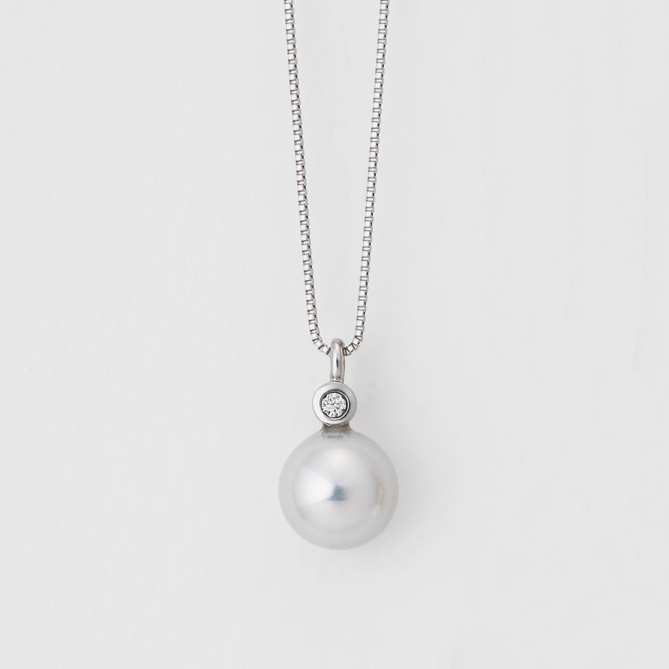 プラチナ PT 真珠 パール 0.006ct ダイヤモンド ネックレス
